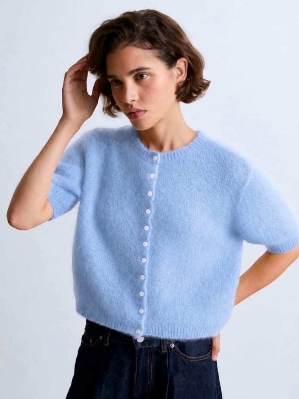 Selmana Mohair Sweater Cardigan by Surprise-Paris, Blue, NWT, M